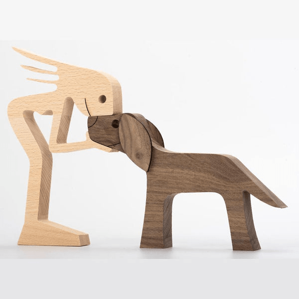 A Woman And Floppy Ears Dog - Wood Sculpture - Gift For Dog Lovers, Pet Lovers, Dog Mom, Dog Dad