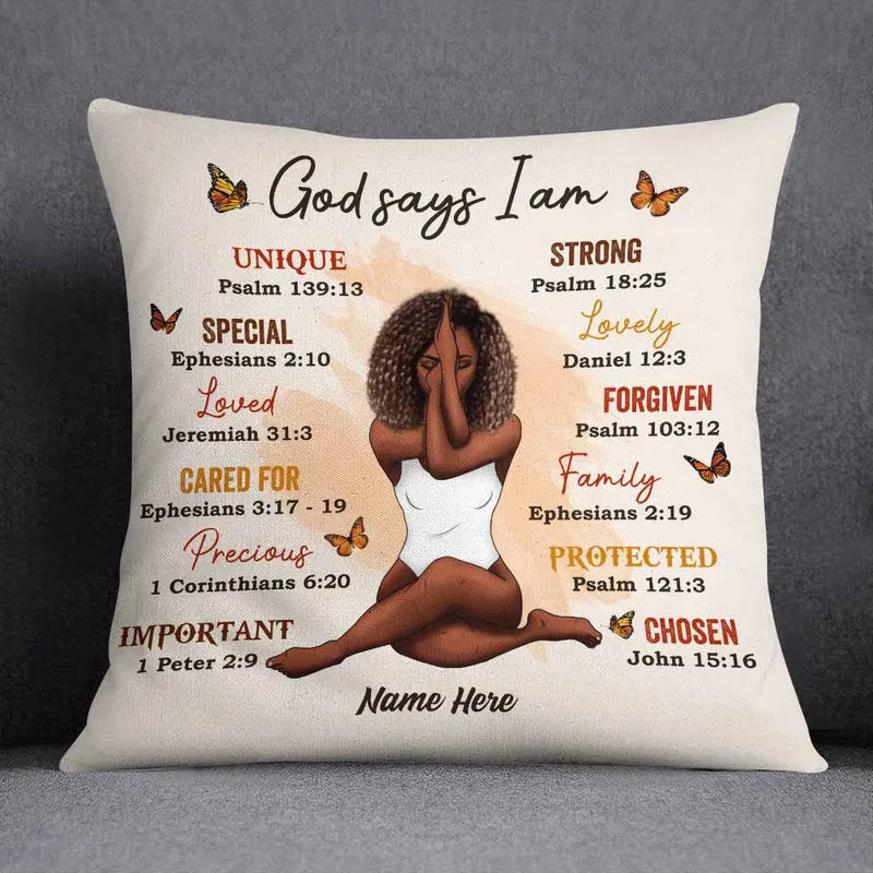 God Says I Am - Personalized Custom Pillow - Gifts For Women, Yoga Lovers, Mental Health Gifts