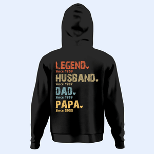 Legend, Husband, Dad, Grandpa: The Journey of a Lifetime - Personalized Custom Year Back Printed T Shirt - Father's Day, Birthday Gift for Dad, Grandpa, Husband, Daddy, Dada, Papa, Dad Jokes - Suzitee Store