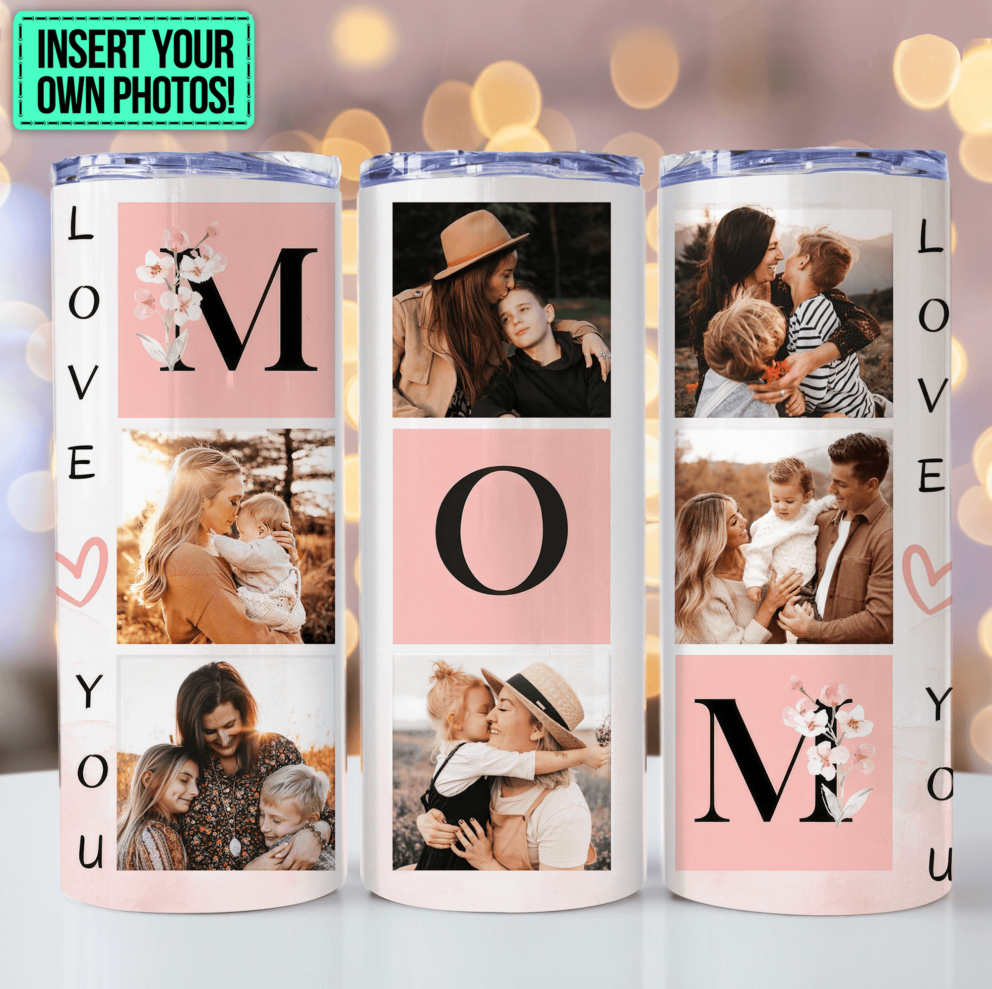 Custom Photo Mothers' Day Sakura Blossom Tumbler - Personalized Custom 20oz Skinny Tumbler Cup - Personalized Gift For New Moms, Mom, Mother, Grandma, Grandmother, Mother's Day, Family - Suzitee Store