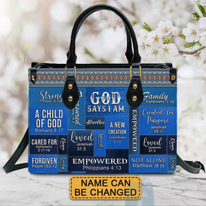 God Says I Am Leather Handbag Blue - Personalized Leather Handbag - Gift For Women, Christian Gift