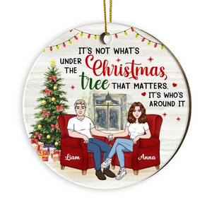 Couple Under The Christmas Tree - Personalized Circle Wood Ornament - Christmas Gift For Couple, Husband, Wife