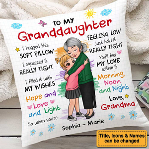 Grandma Hugged This Soft Pillow - Personalized Custom Pillow - Gift For Granddaughter, Grandson, Kids