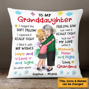 Grandma Hugged This Soft Pillow - Personalized Custom Pillow - Gift For Granddaughter, Grandson, Kids