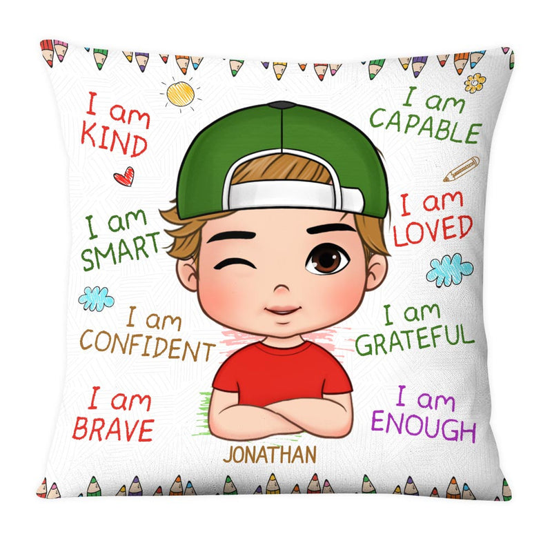 I Am Kind, Smart, Loved - Personalized Custom Pillow - Gift For Granddaughter, Grandson, Kids