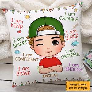 I Am Kind, Smart, Loved - Personalized Custom Pillow - Gift For Granddaughter, Grandson, Kids