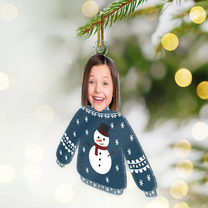 Custom Photo Funny Family Faces Hanging Christmas Sweater - Personalized Cutout Acrylic Ornament