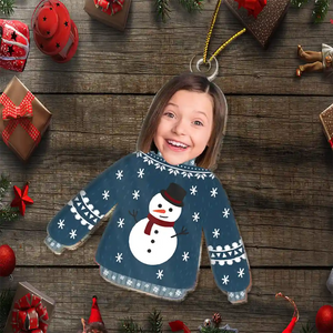 Custom Photo Funny Family Faces Hanging Christmas Sweater - Personalized Cutout Acrylic Ornament