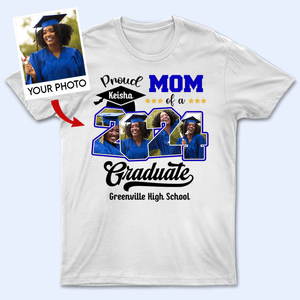 Custom Photo Proud Family Of A Class Of 2024 Graduate Senior - Personalized Custom Graduation T Shirt - Loving Gift for Grandma, Grandpa, Mom, Dad, Brother, Sister, Aunt, Uncle | Blue - Suzitee Store