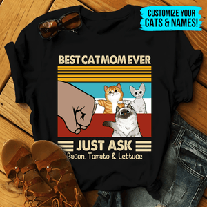 Best Cat Mom Ever Fist bump - Custom T Shirt - Personalized Gifts for Cat Lover & Owner, Cat Dad, Mom, Friend, Her | Birthday