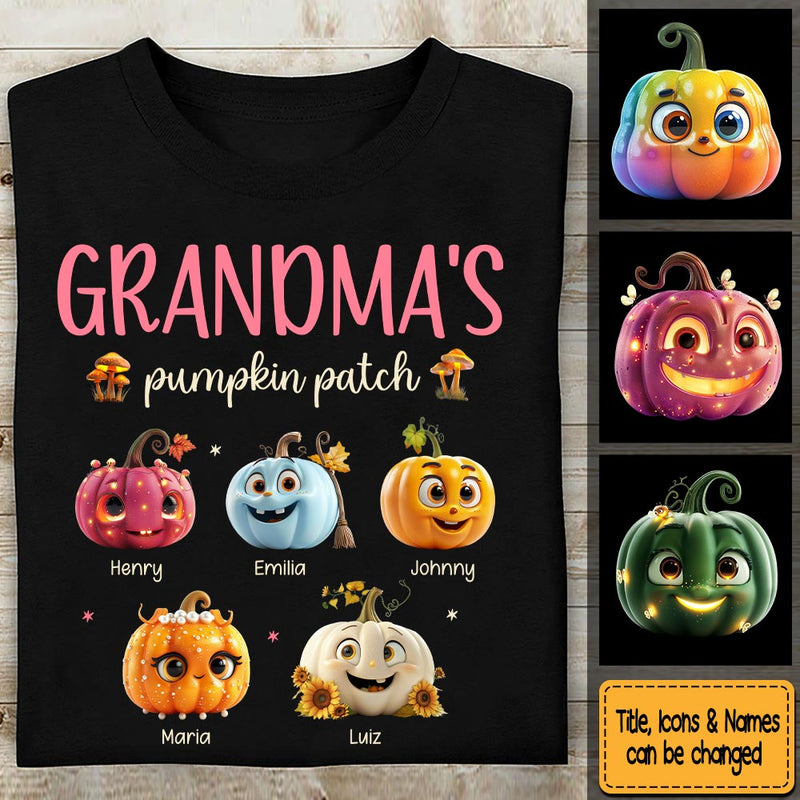 Grandma Pumpkin Patch - Personalized Custom T Shirt - Gift for Grandma/Nana/Mimi, Mom, Wife, Grandparent