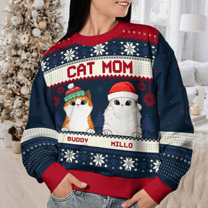 Cat Mom Cat Dad - Personalized Custom Ugly Sweatshirt Unisex Jumper - Funny Christmas Ugly Sweater Gifts For Cat Owners, Cat Lovers, Cat Mum, Cat Brother, Cat Sister - Suzitee Store