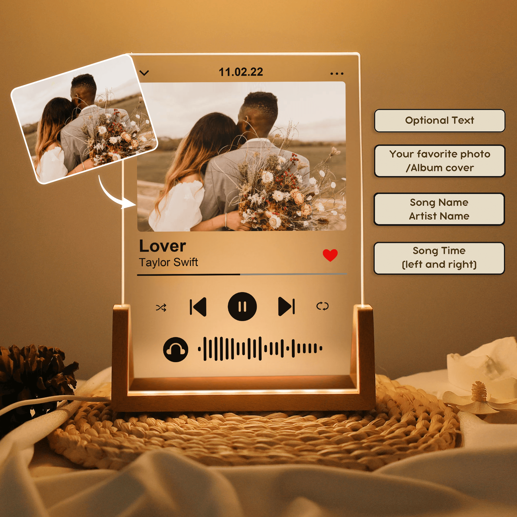 Custom Photo Music Plaque | Bedroom Decor - Personalized Gift For Boyfriend/Girlfriend, Her/Him, Husband/Wife, Couples on Anniversary, Valentine's Day