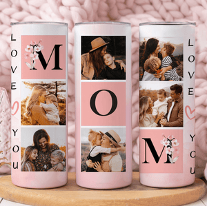 Custom Photo Mothers' Day Sakura Blossom Tumbler - Personalized Custom 20oz Skinny Tumbler Cup - Personalized Gift For New Moms, Mom, Mother, Grandma, Grandmother, Mother's Day, Family - Suzitee Store