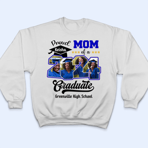 Custom Photo Proud Family Of A Class Of 2024 Graduate Senior - Personalized Custom Graduation T Shirt - Loving Gift for Grandma, Grandpa, Mom, Dad, Brother, Sister, Aunt, Uncle | Blue - Suzitee Store