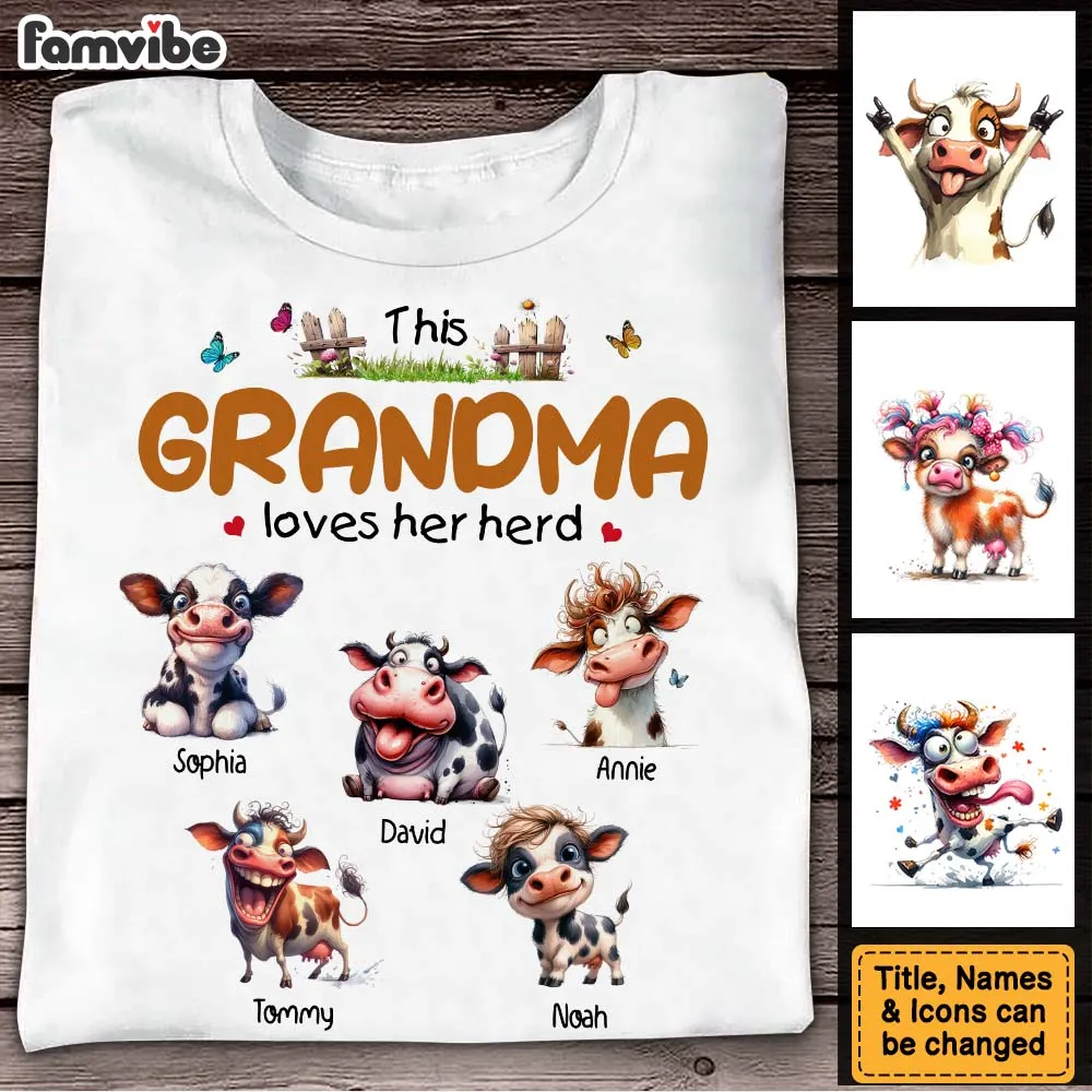 This Grandma Loves Her Herd - Personalized Custom T Shirt -  Gift for Grandma/Grandparent