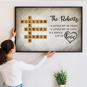 Family Whole Lot Of Love Crossword Puzzle Art - Personalized Horizontal Poster - Gift For Family Members, Mom and Dad