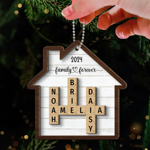 Family Crossword Puzzle Art - Personalized Custom 2-layered Wood Ornament - Gift For Family Members, Mom, Dad, Grandparents