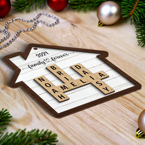 Family Crossword Puzzle Art - Personalized Custom 2-layered Wood Ornament - Gift For Family Members, Mom, Dad, Grandparents