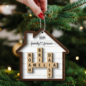 Family Crossword Puzzle Art - Personalized Custom 2-layered Wood Ornament - Gift For Family Members, Mom, Dad, Grandparents