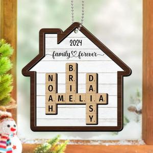 Family Crossword Puzzle Art - Personalized Custom 2-layered Wood Ornament - Gift For Family Members, Mom, Dad, Grandparents