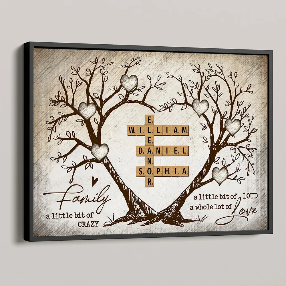 Family Heart Tree Crossword Puzzle - Personalized Horizontal Poster - Gift For Family Members, Mom and Dad