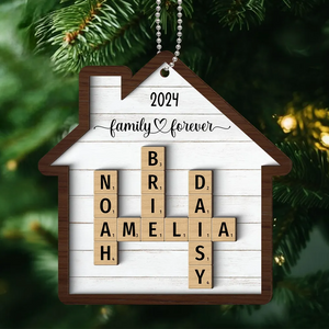 Family Crossword Puzzle Art - Personalized Custom 2-layered Wood Ornament - Gift For Family Members, Mom, Dad, Grandparents