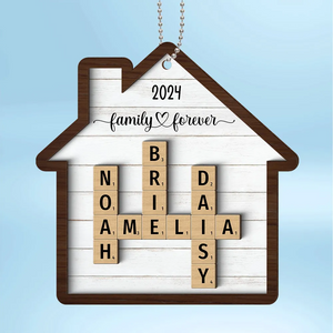 Family Crossword Puzzle Art - Personalized Custom 2-layered Wood Ornament - Gift For Family Members, Mom, Dad, Grandparents