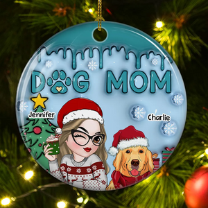 Lovely Dog Mom - Personalized Custom 3D Inflated Effect Ceramic Ornament - Gift For Women, Dog Mom, Dog Lovers