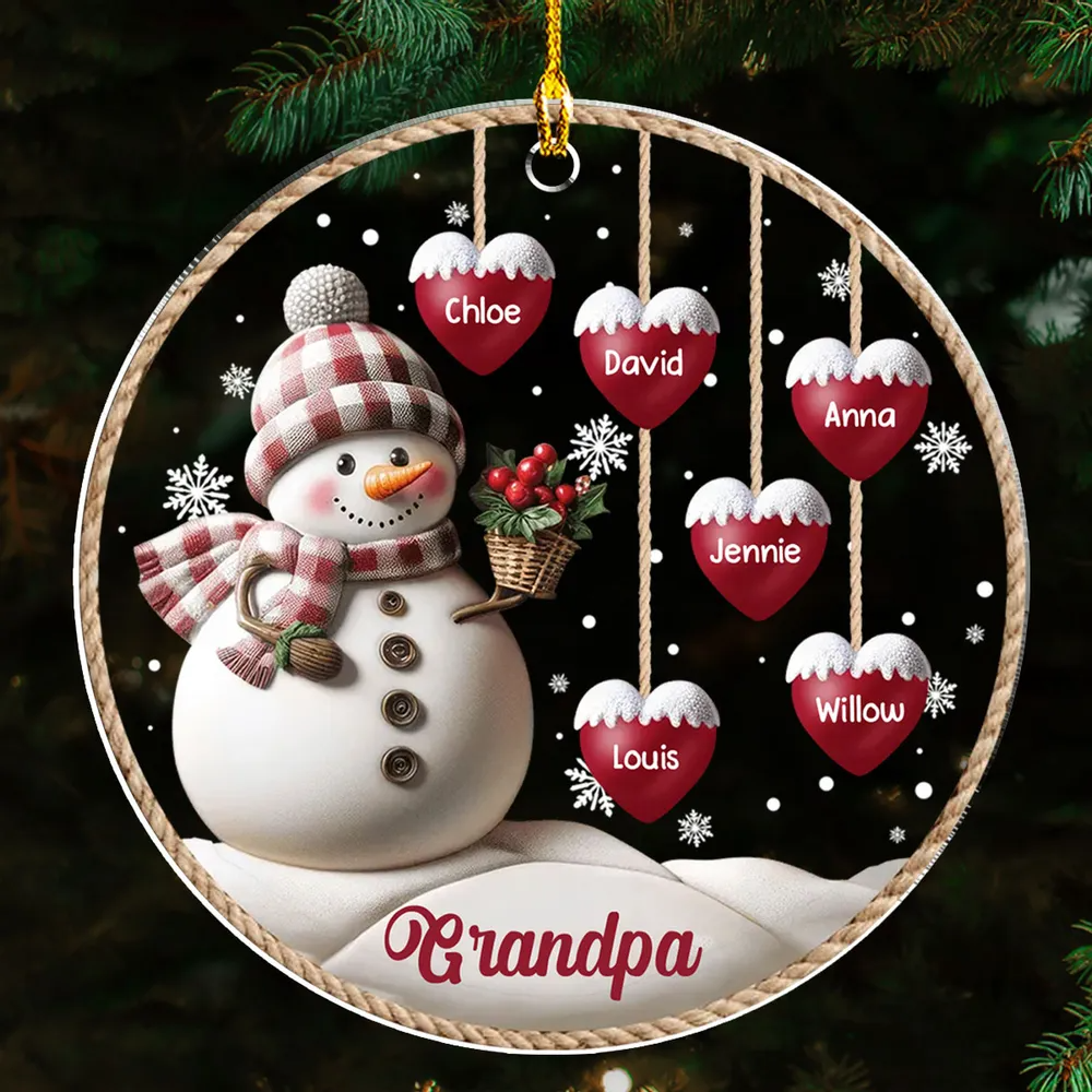 Happy Christmas Snowman Grandma - Personalized Custom 3D Inflated Effect Acrylic Ornament - Gift For Grandma, Grandparent