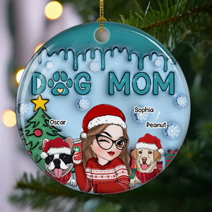 Lovely Dog Mom - Personalized Custom 3D Inflated Effect Ceramic Ornament - Gift For Women, Dog Mom, Dog Lovers