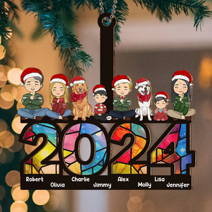 Family Sitting 2024 - Personalized Custom Suncatcher Ornament - Christmas For Family Members