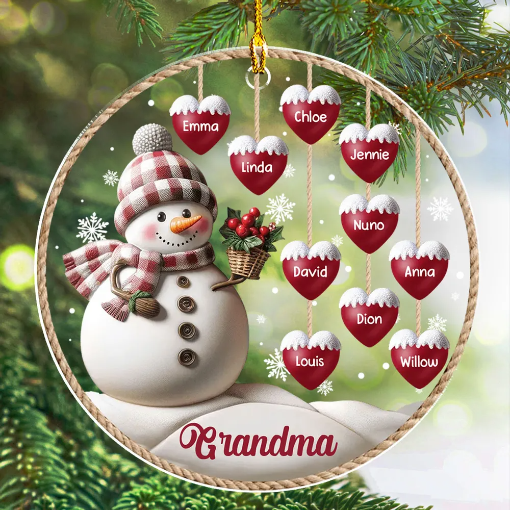 Happy Christmas Snowman Grandma - Personalized Custom 3D Inflated Effect Acrylic Ornament - Gift For Grandma, Grandparent