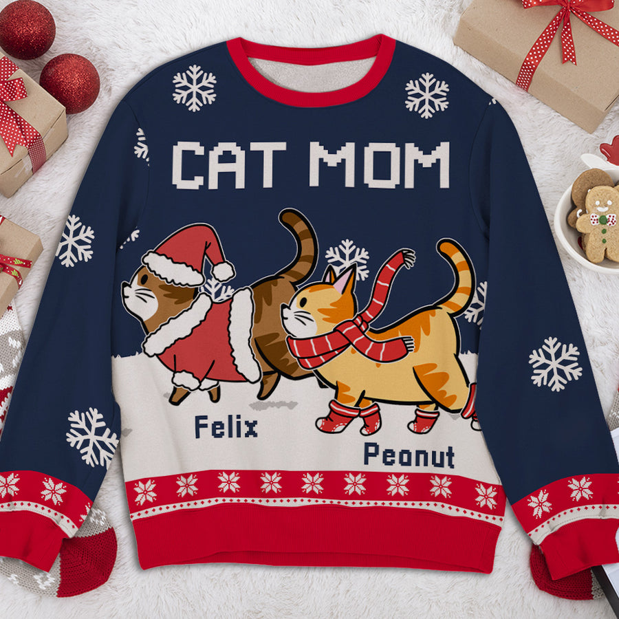 Cat Dad/Mom Winter - Custom Ugly Sweater - Personalized Christmas Gifts For Cat Owners & Lovers, Cat Mum, Cat Brother, Cat Sister | Sweatshirt