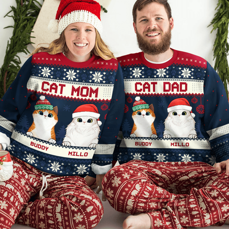 Best Cat Mom Cat Dad Ever Custom Ugly Sweater Personalized Christmas Gifts for Cat Owners Lovers Cat Mum Cat Brother Cat Sister Sweatshirt