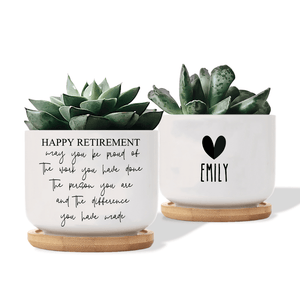 Custom Retirement Gift - Happy Retirement | Ceramic Plant Pot - Personalized Gift For Women & Men, Coworker