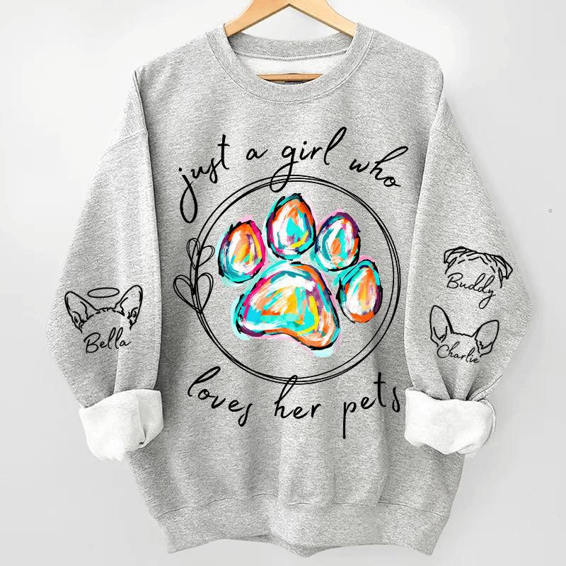 Just A Girl Who Loves Her Dogs - Personalized Custom Sleeve Printed Sweater - National Pet Day, Birthday, Loving, Funny Gift for Dog Mom, Dog Dad, Dog Lovers, Pet Owners Gifts for Him, Her | Up to 5 Pets - Suzitee Store