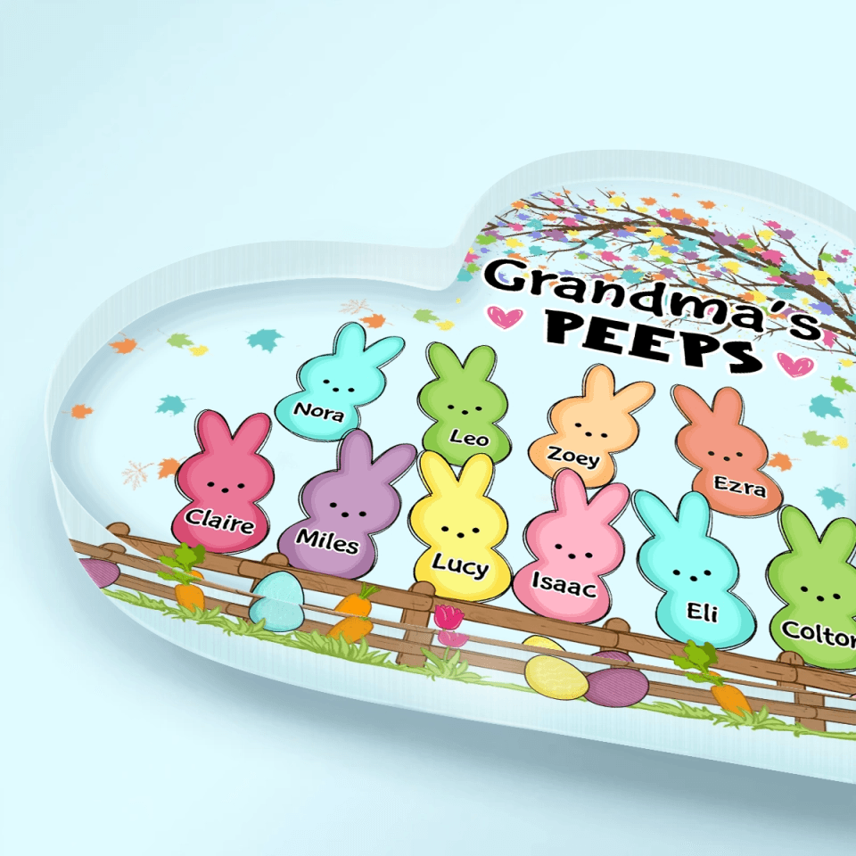 Grandma's Bunnies Easter Eggs - Custom Heart-shaped Acrylic Plaque - Personalized Keepsakes, Easter Day Gift for Family Members, Grandma, Grandpa, Mom, Dad, Grandmother, Grandfather, Aunt, Auntie, Uncle - Suzitee Store