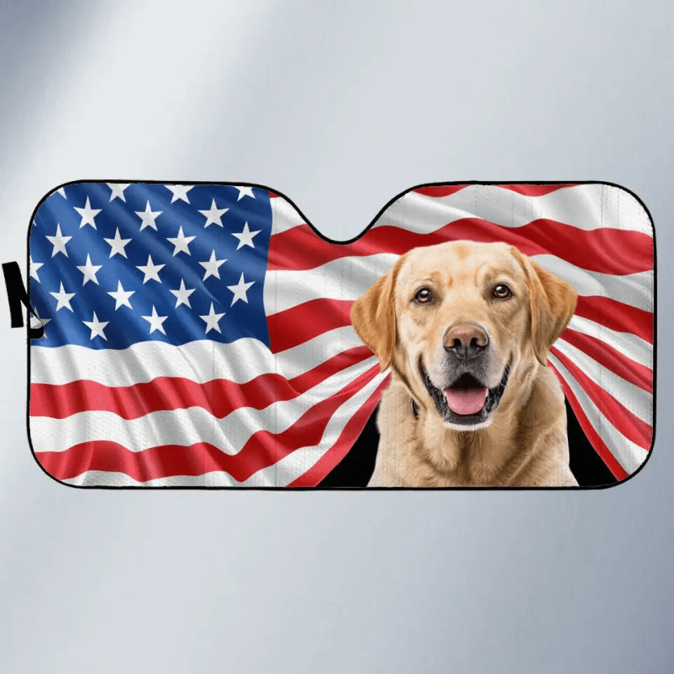 Custom Auto Windshield Sun Shade, Car Window Protector - Personalized Photo Gift for Dog & Cat Lover, Pet Owner, 4th of July, Independence Day, Summer