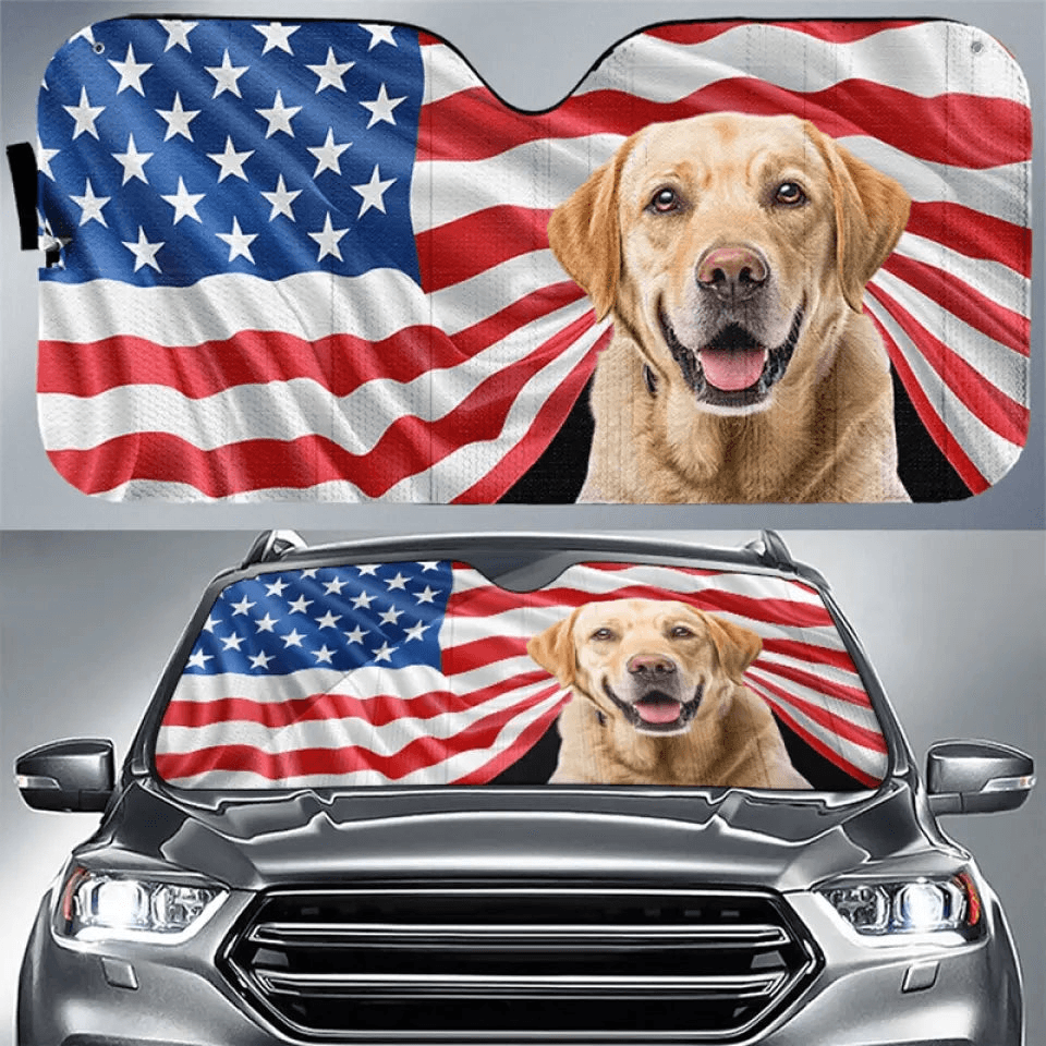 Custom Auto Windshield Sun Shade, Car Window Protector - Personalized Photo Gift for Dog & Cat Lover, Pet Owner, 4th of July, Independence Day, Summer