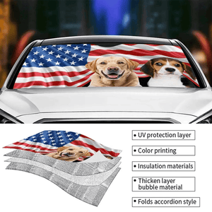 Custom Auto Windshield Sun Shade, Car Window Protector - Personalized Photo Gift for Dog & Cat Lover, Pet Owner, 4th of July, Independence Day, Summer