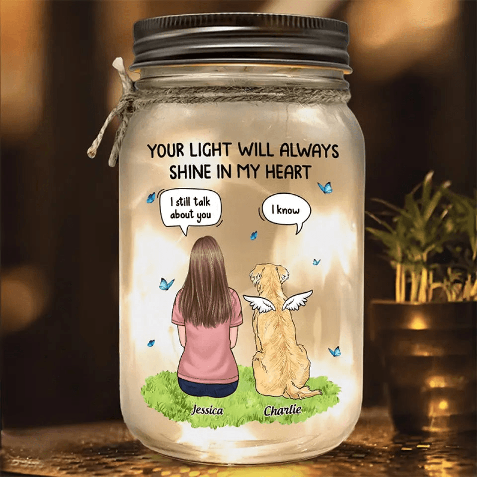 Personalized Mason Jar Memorial Light - Pet Loss Sympathy Gift - Custom Bereavement Keepsake for Dog & Cat Lovers