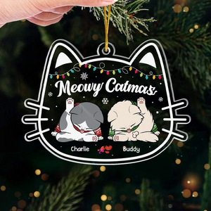 The Cutest Santa Paws - Personalized Custom Shaped Acrylic Ornament - Christmas Gift for Cat Lovers, Pet Lovers, Cat Mom, Cat Dad