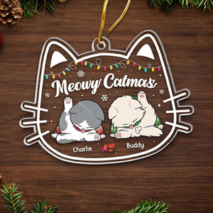 The Cutest Santa Paws - Personalized Custom Shaped Acrylic Ornament - Christmas Gift for Cat Lovers, Pet Lovers, Cat Mom, Cat Dad