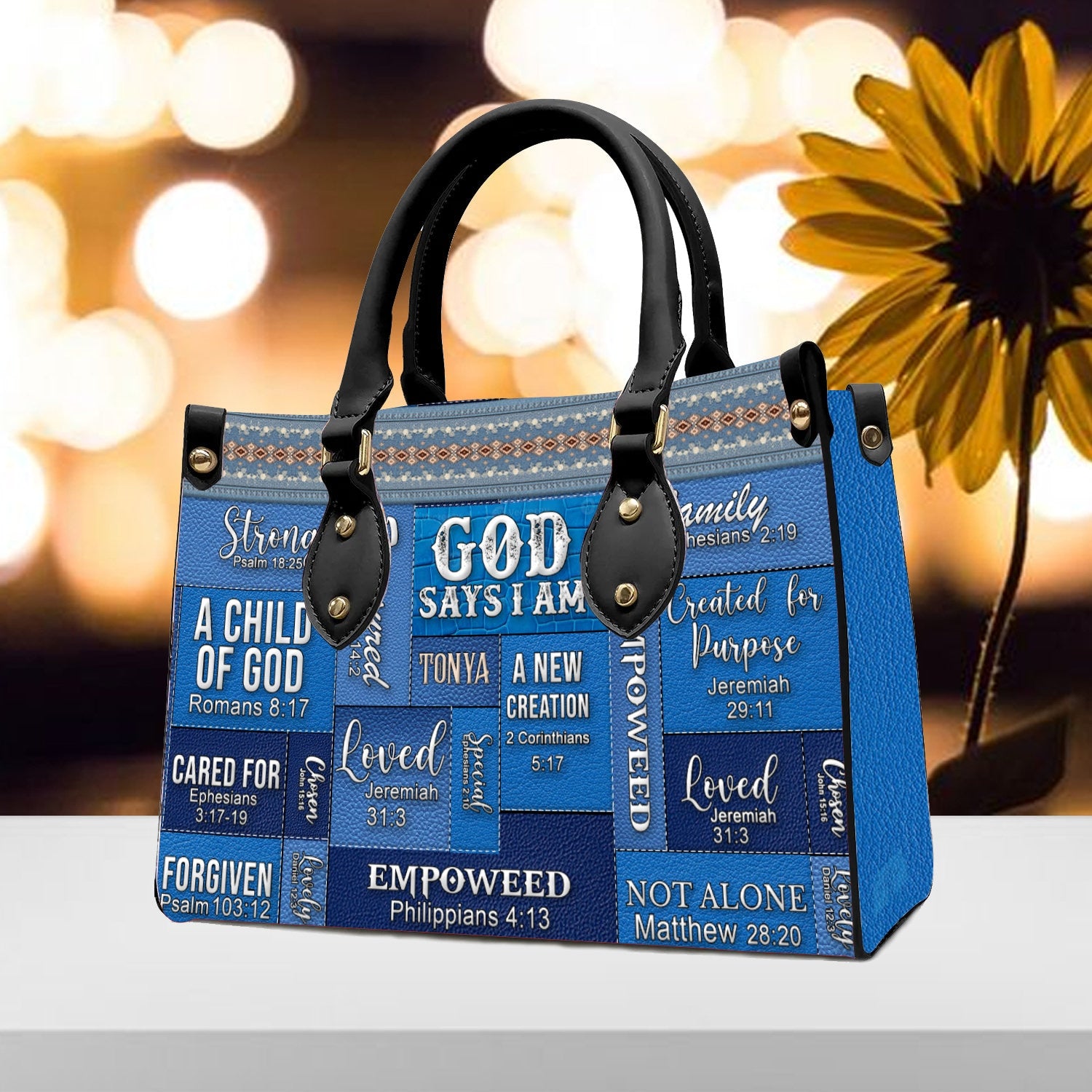 God Says I Am Leather Handbag Blue - Personalized Leather Handbag - Gift For Women, Christian Gift