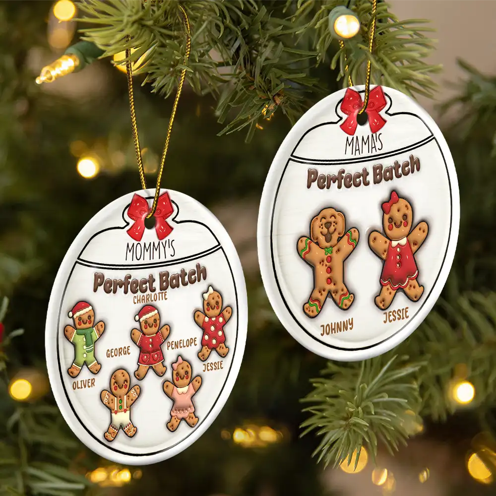 Gingerbread Cookies Grandma Grandpa Perfect Patch - Personalized Custom 3D Inflated Effect Ceramic Ornament - Gift For Mom, Dad, Grandparents