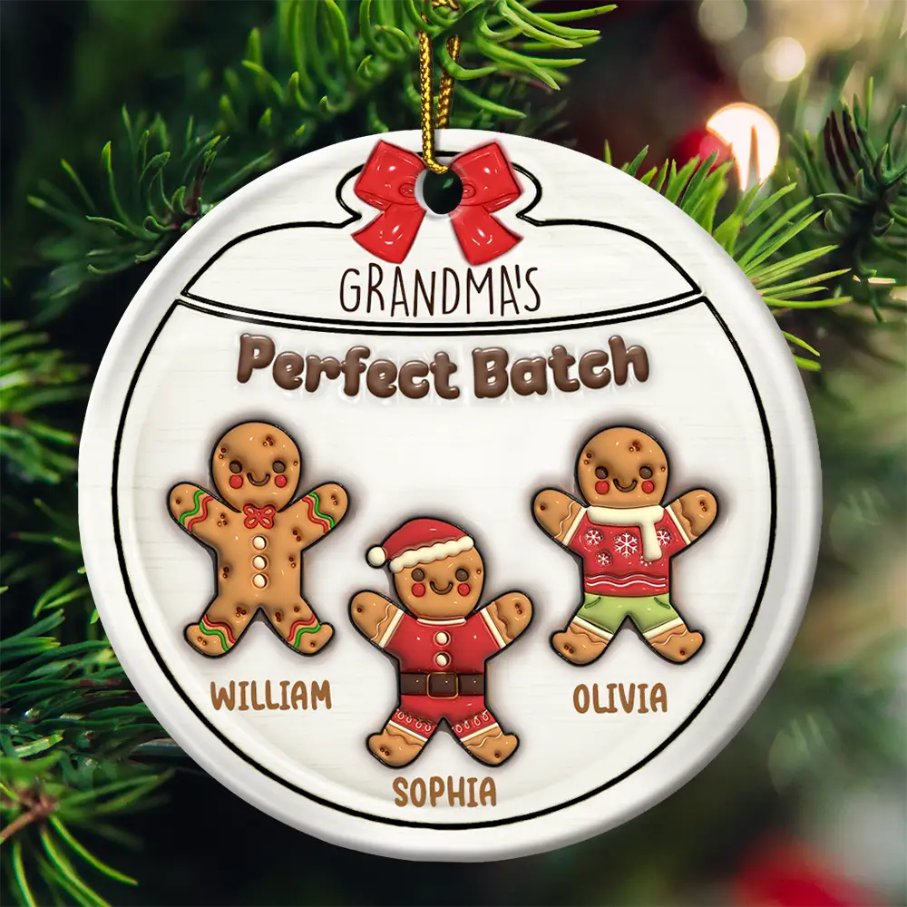 Gingerbread Cookies Grandma Grandpa Perfect Patch - Personalized Custom 3D Inflated Effect Ceramic Ornament - Gift For Mom, Dad, Grandparents