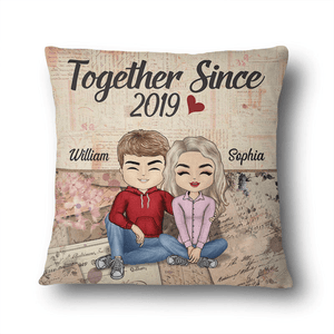 Together Since - Custom Couple Gift - Personalized Pillow For Husband Wife, Boyfriend, Girlfriend, Her, Him | Anniversary, Valentine, Engagement