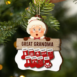 Santa Claus Mrs Claus Grandkids - Personalized Custom 2-layered Wood Ornament - Gift For Mom, Dad, Grandparents