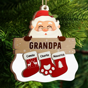 Santa Claus Mrs Claus Grandkids - Personalized Custom 2-layered Wood Ornament - Gift For Mom, Dad, Grandparents